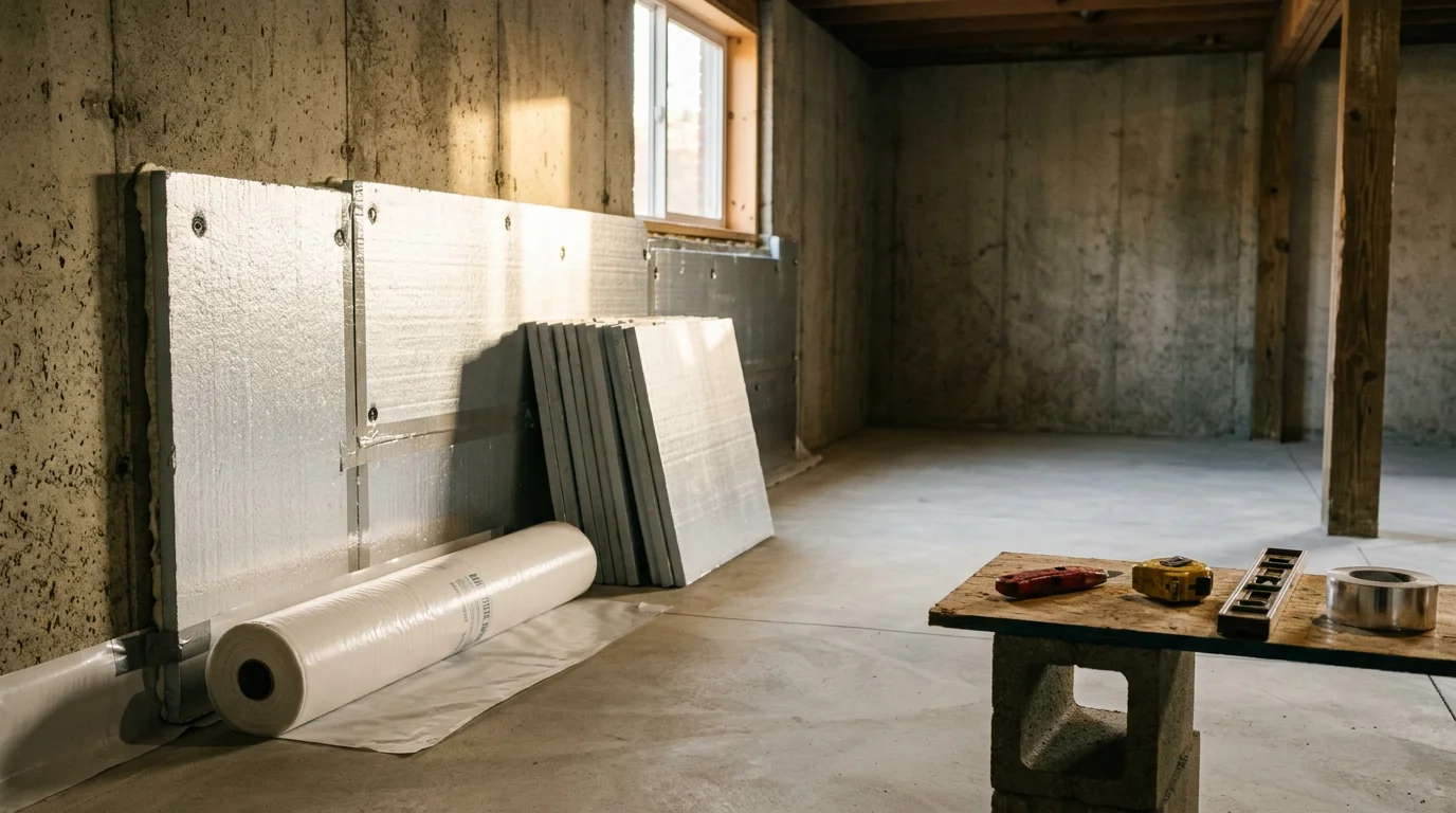 Insulation contractor installing crawlspace and attic insulation in a Tennessee home.